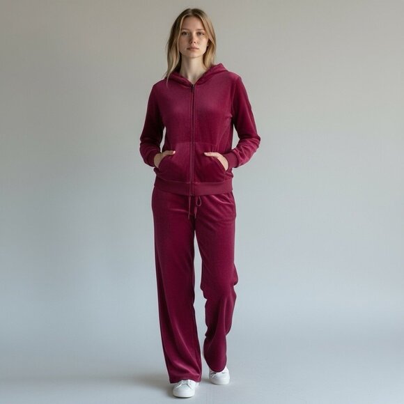 Danskin Pink Velour Track Suit Zip Hoodie Jogger Pant M 8-10 Mean Girls Costume - Picture 2 of 16